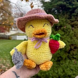 Flora the duck handmade crochet plush amigurumi spring Easter basket